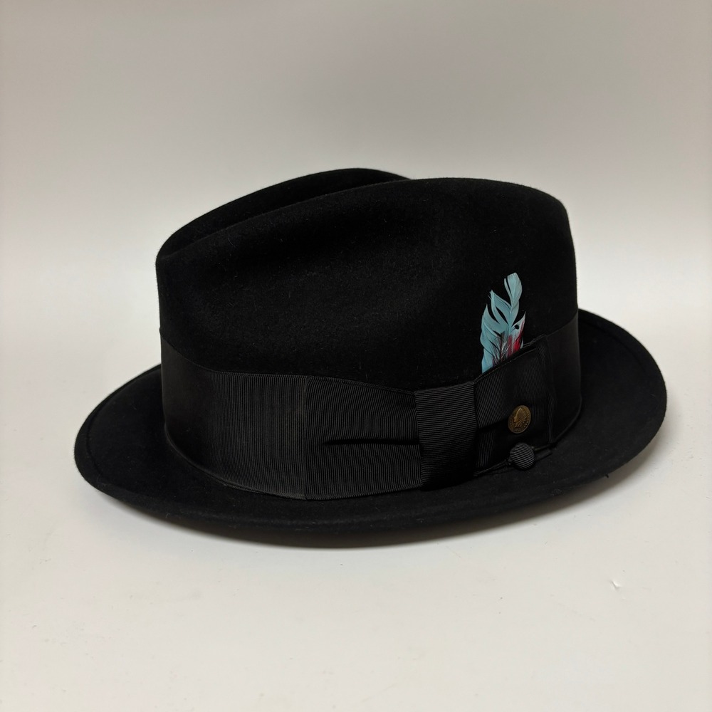 Champ Kasmir Finish Black Felt Fedora Hat Feather Pin Indian Head Coin Accent 7
